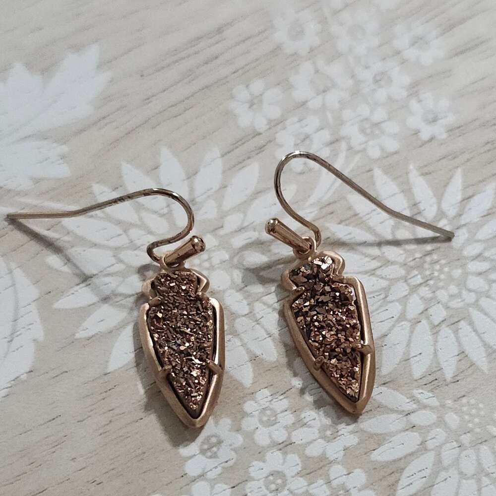 Kendra Scott Drusy Arrow Arrowhead Rose Gold Drop Earrings